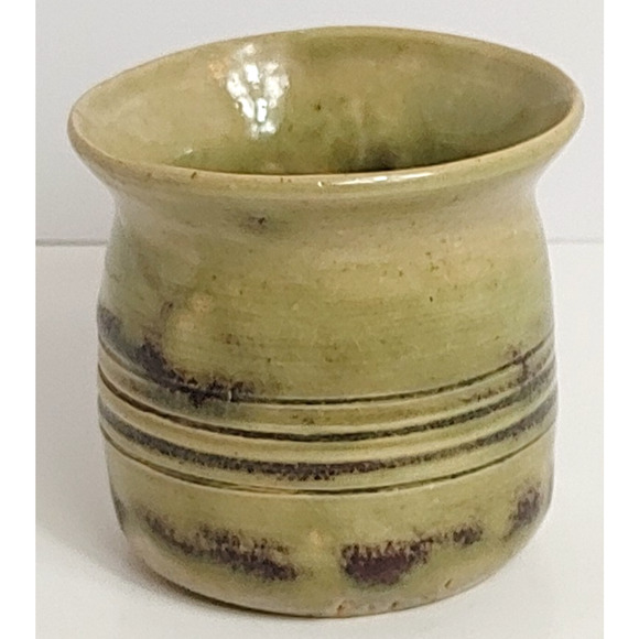 Vintage Green Art Pottery Round Stoneware Coffee Mug Signed by Artist - Picture 4 of 8